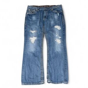 Rock Revival Troy Boot Distressed Blue Denim Jeans